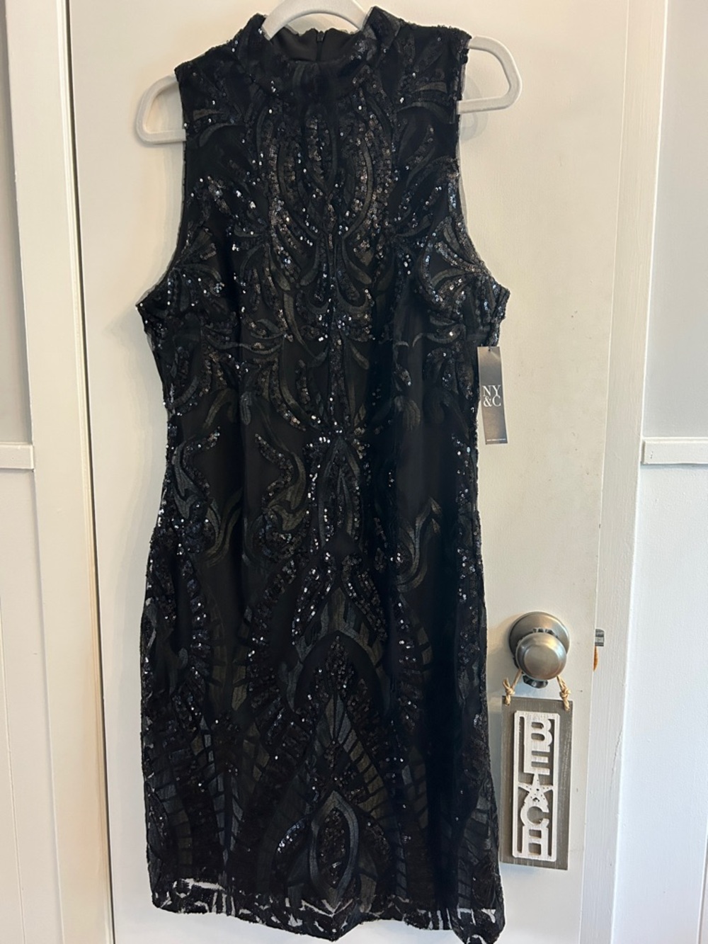New York & Company Black Sequin Midi Dress